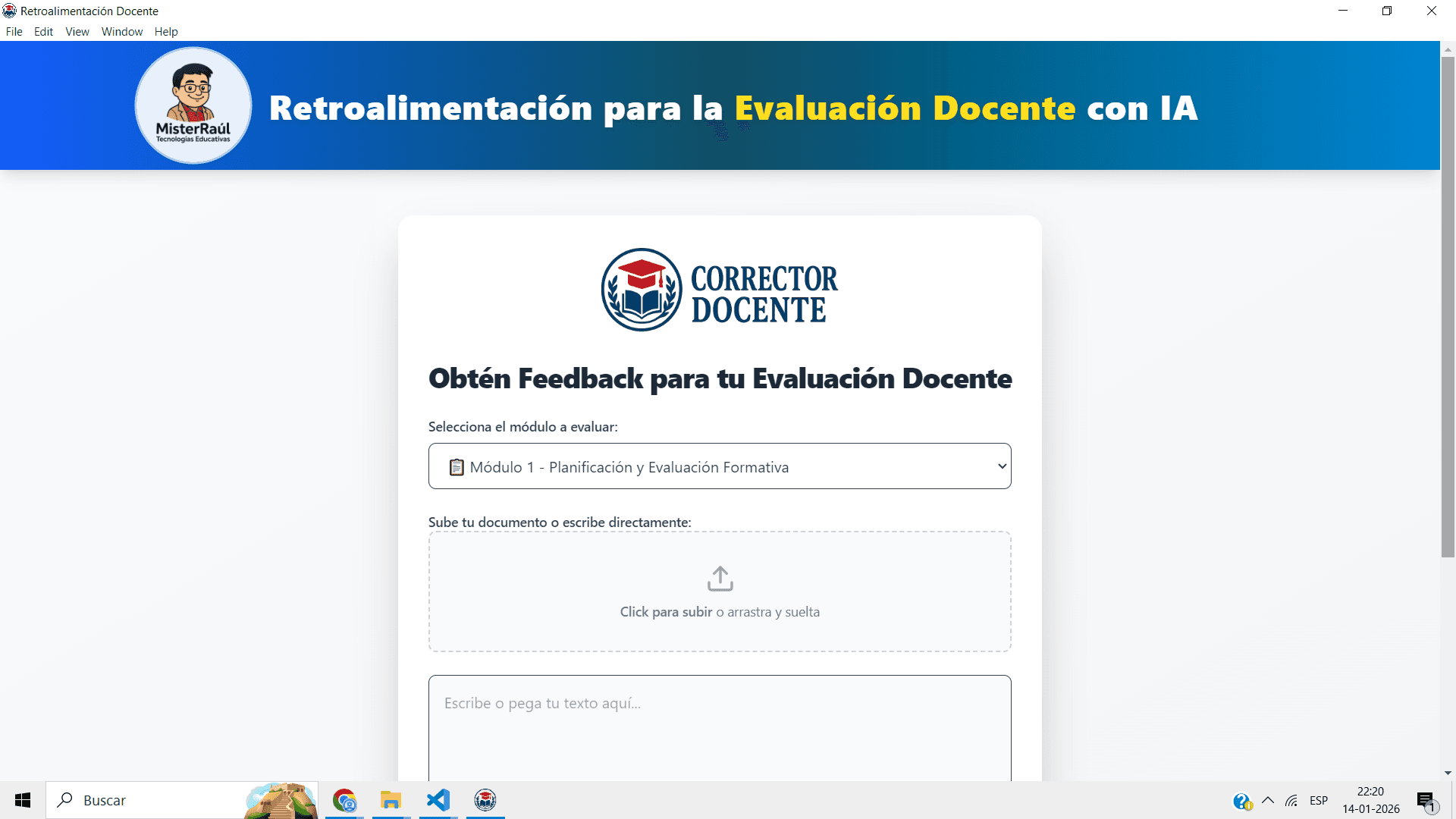 Captura de pantalla del proyecto CorrectorDocente, obten retroalimentación detallada para tu evaluación docente (2025)