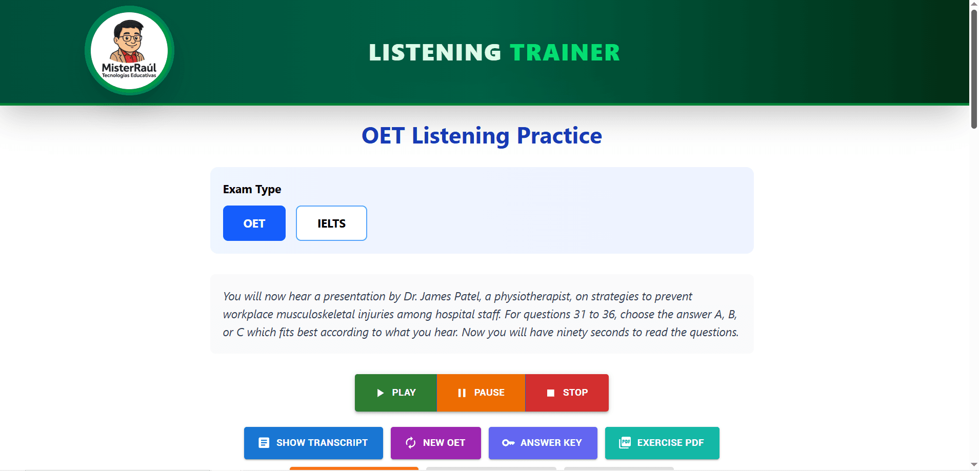 Captura de pantalla del proyecto ListeningTrainer, mejora tu comprensión auditiva con IA! (2025)