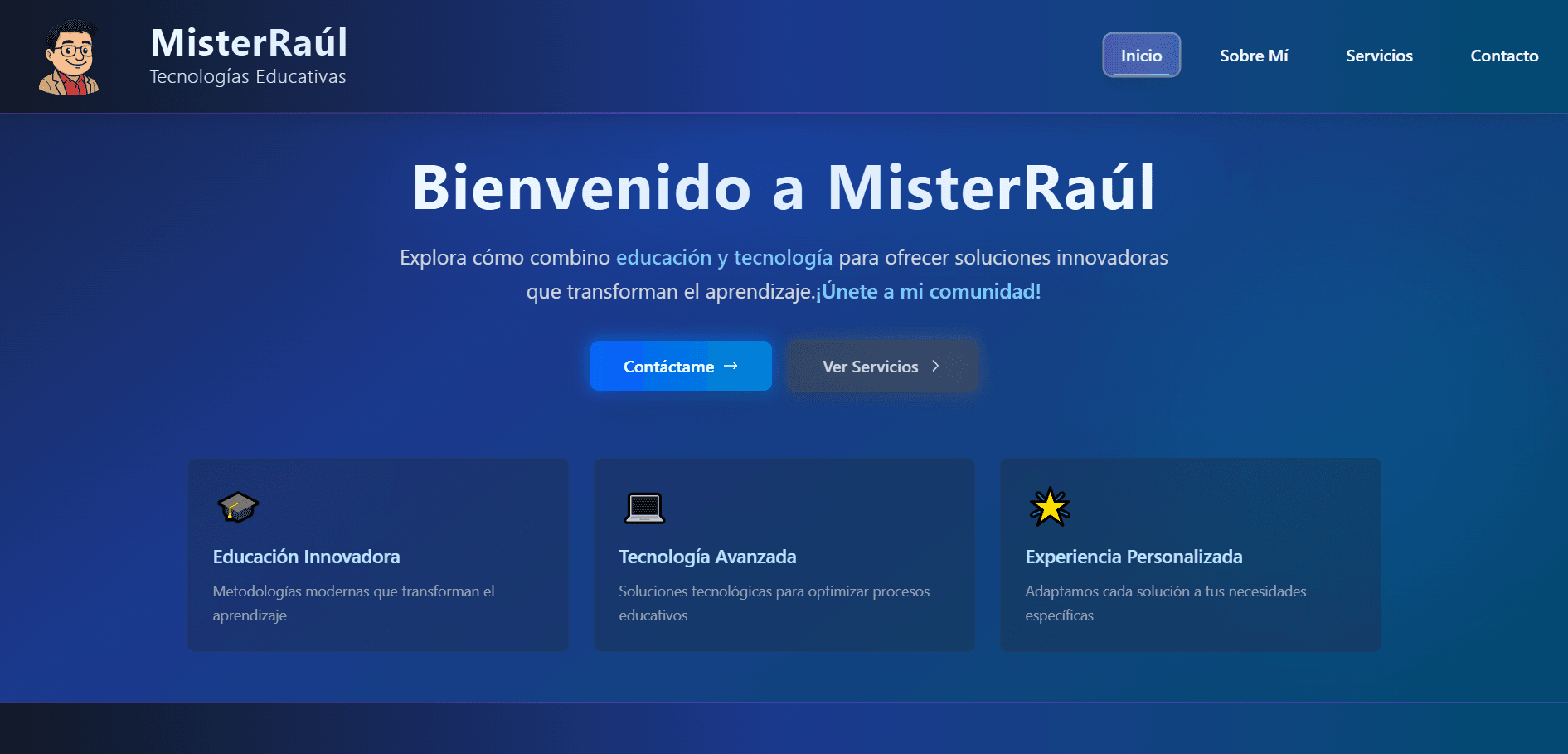 Captura de pantalla del proyecto Mister Raul, preparación para exámenes internacionales de inglés (2025)