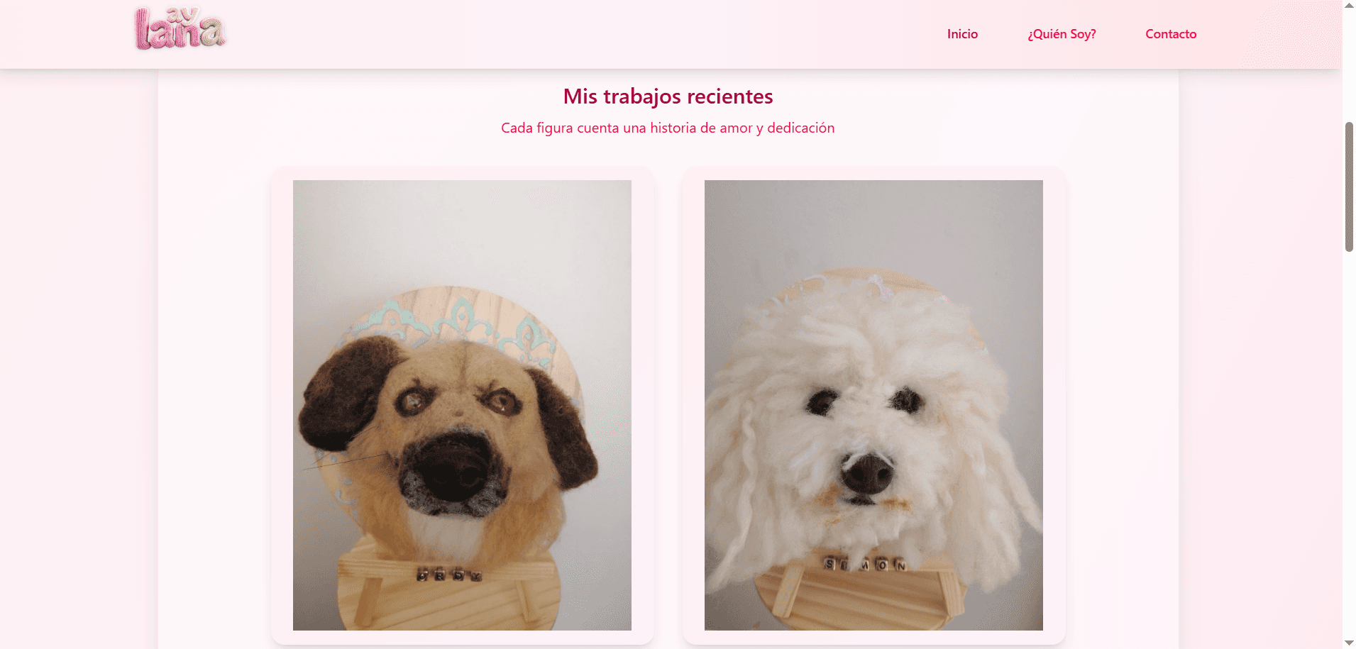 Captura de pantalla del proyecto Ay Lana!, figuras conmemorativas de mascotas hechas con lana (2025)