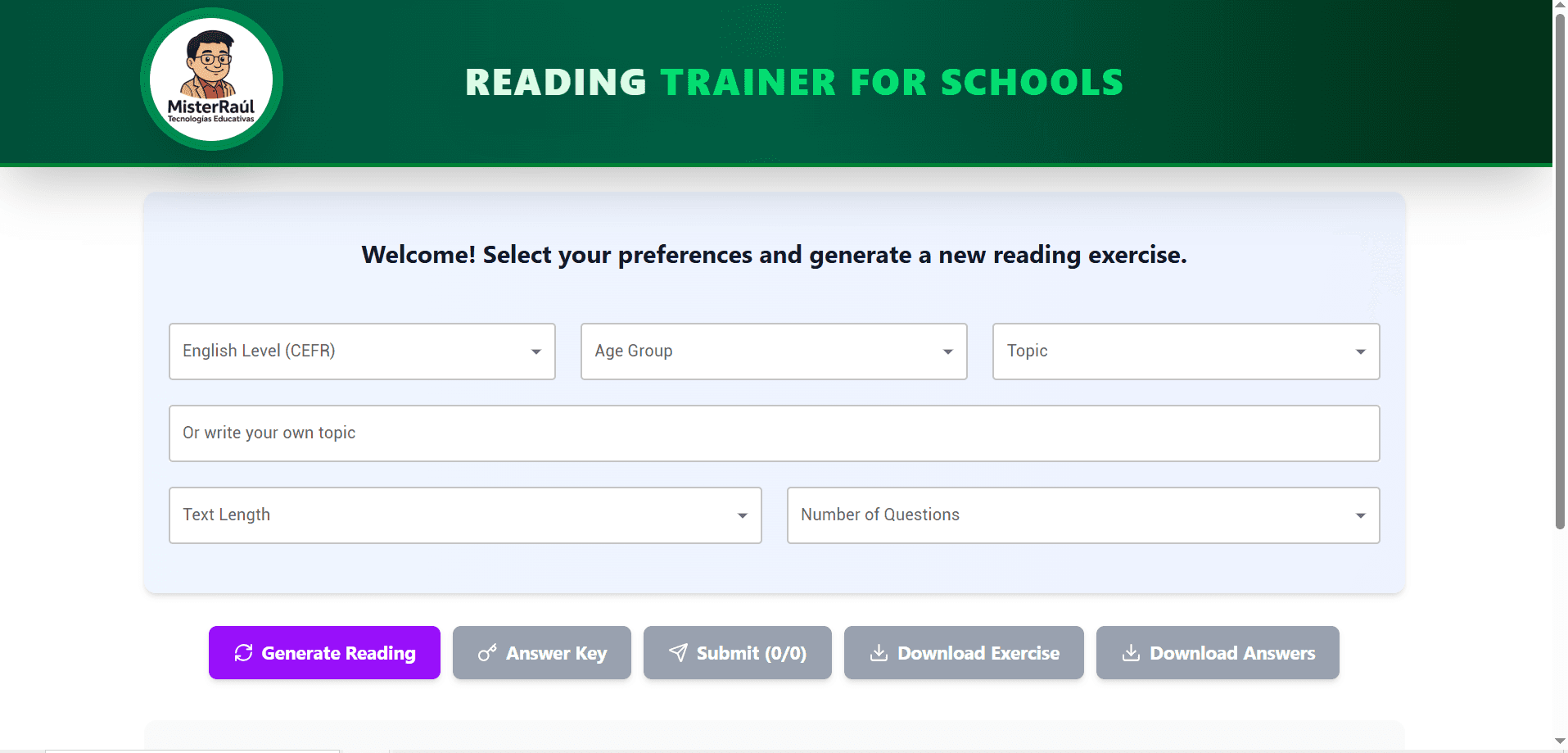 Captura de pantalla del proyecto ReadingTrainer, mejora tu comprensión lectora con IA! (2025)