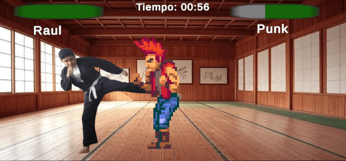 Captura de pantalla del proyecto Real Fighters, juego de pelea 2D con personajes reales (2025)